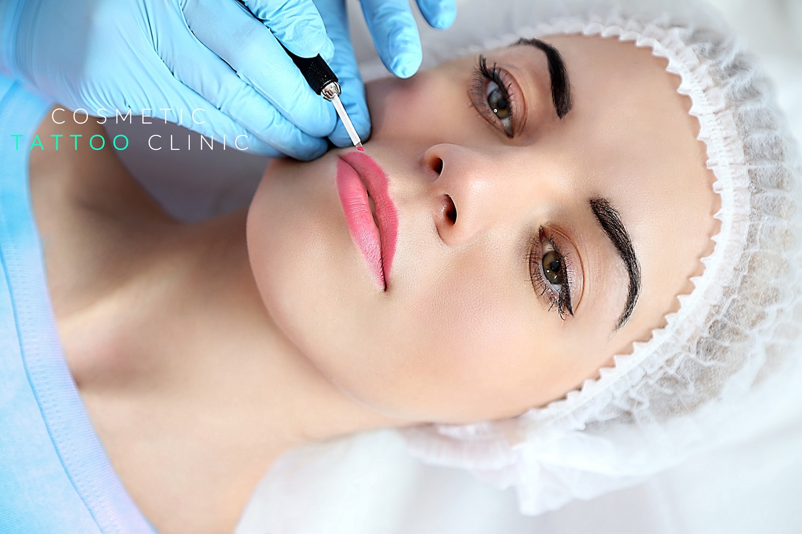 Close-up of female undergoing Lip Blush Tattooing.