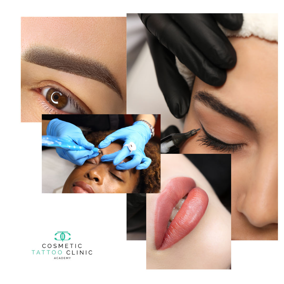 4 images in one photo showing SPMU at Cosmetic Tattoo Clinic.