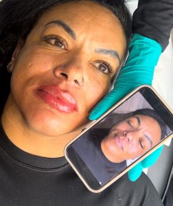 Lip colour correction - before and after.
