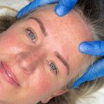 Close-up of Microblading treatment on a mature female for an SPMU For All Generations campaign.