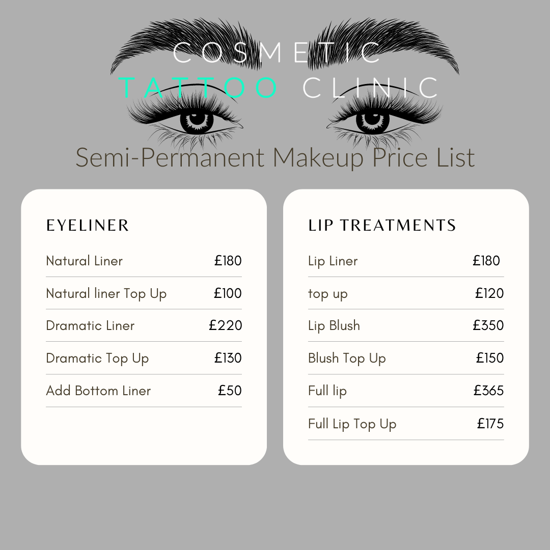 temperament at opfinde upassende Price List | Semi Permanent Makeup | Cosmetic Tattoo Clinic Manchester